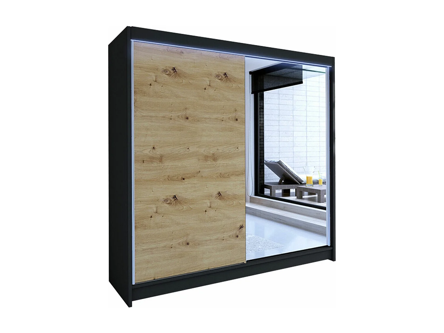 Armoire Closico 137, Chêne Artisan|Noir, 215x180x58cm, Portes d'armoire: Coulissantes