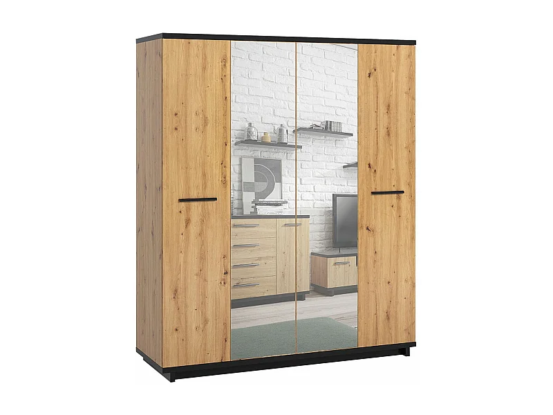 Armoire Morlira 108, Chêne Artisan|Noir mat, 215x180x60cm, Nombre d'étagères: 7