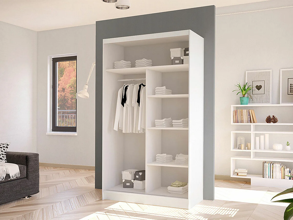 Armoire Closico Fractor IV, Noir|Blanc, 200x100x58cm, Portes d'armoire: Coulissantes