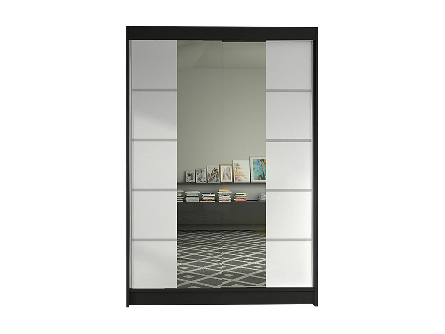 Armoire Closico 151, Blanc|Noir, 200x120x58cm, Portes d'armoire: Coulissantes