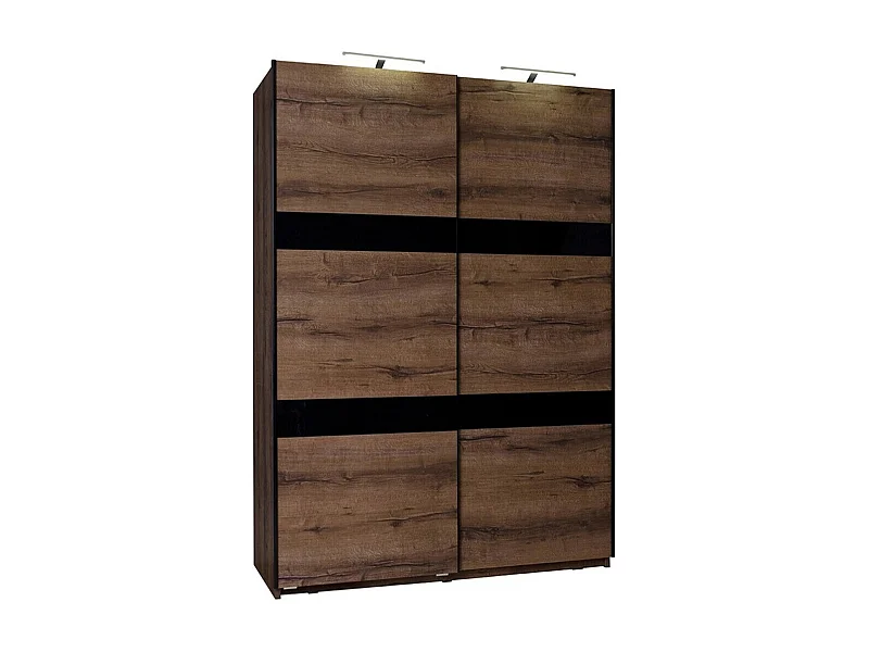 Armoire Fivelbo 109, Noir brillant|Chêne du Monastery, 215x150x69cm, Nombre d'étagères: 5