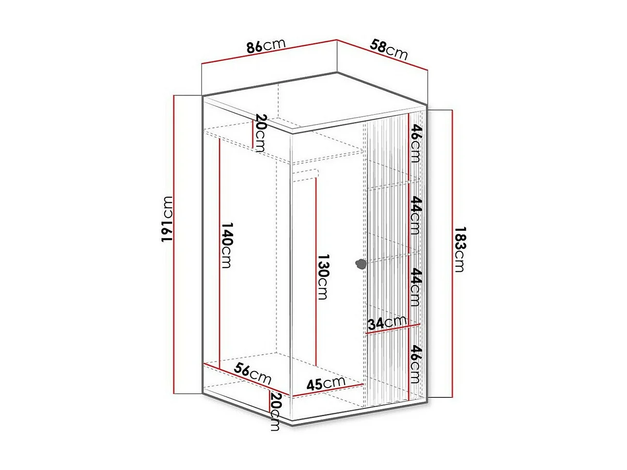 Armoire Venmava 100, Chêne Artisan|Noir, 191x86x58cm, Nombre d'étagères: 4