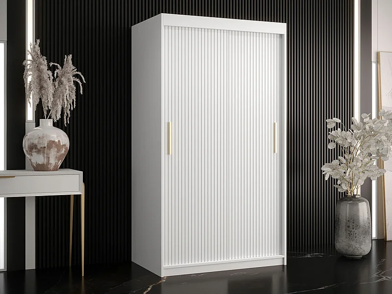 Armoire Anulio, Blanc, 200x100x62cm, Portes d'armoire: Coulissantes, Nombre d'étagères: 5
