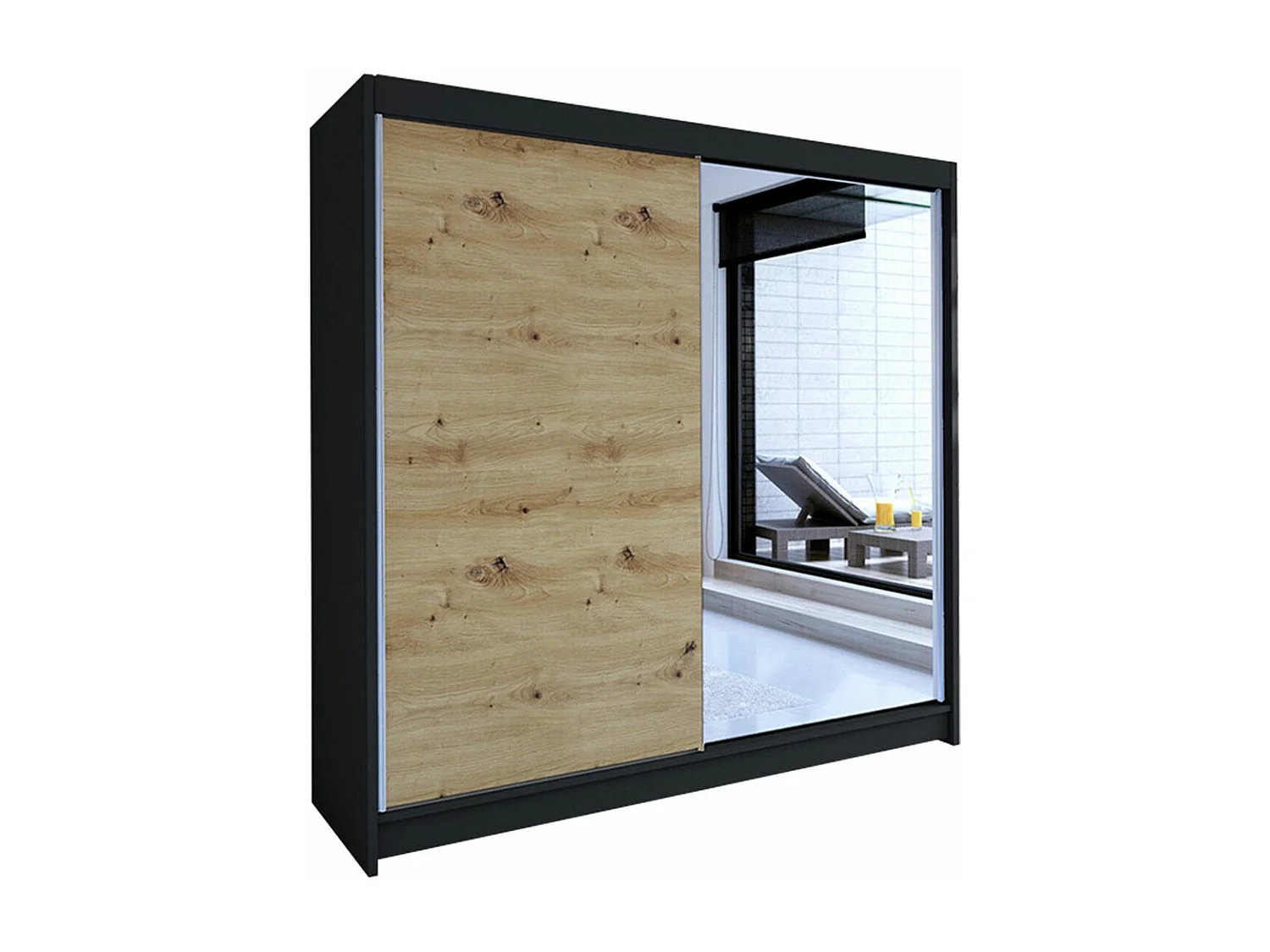 Armoire Closico 137, Chêne Artisan|Noir, 215x180x58cm, Portes d'armoire: Coulissantes