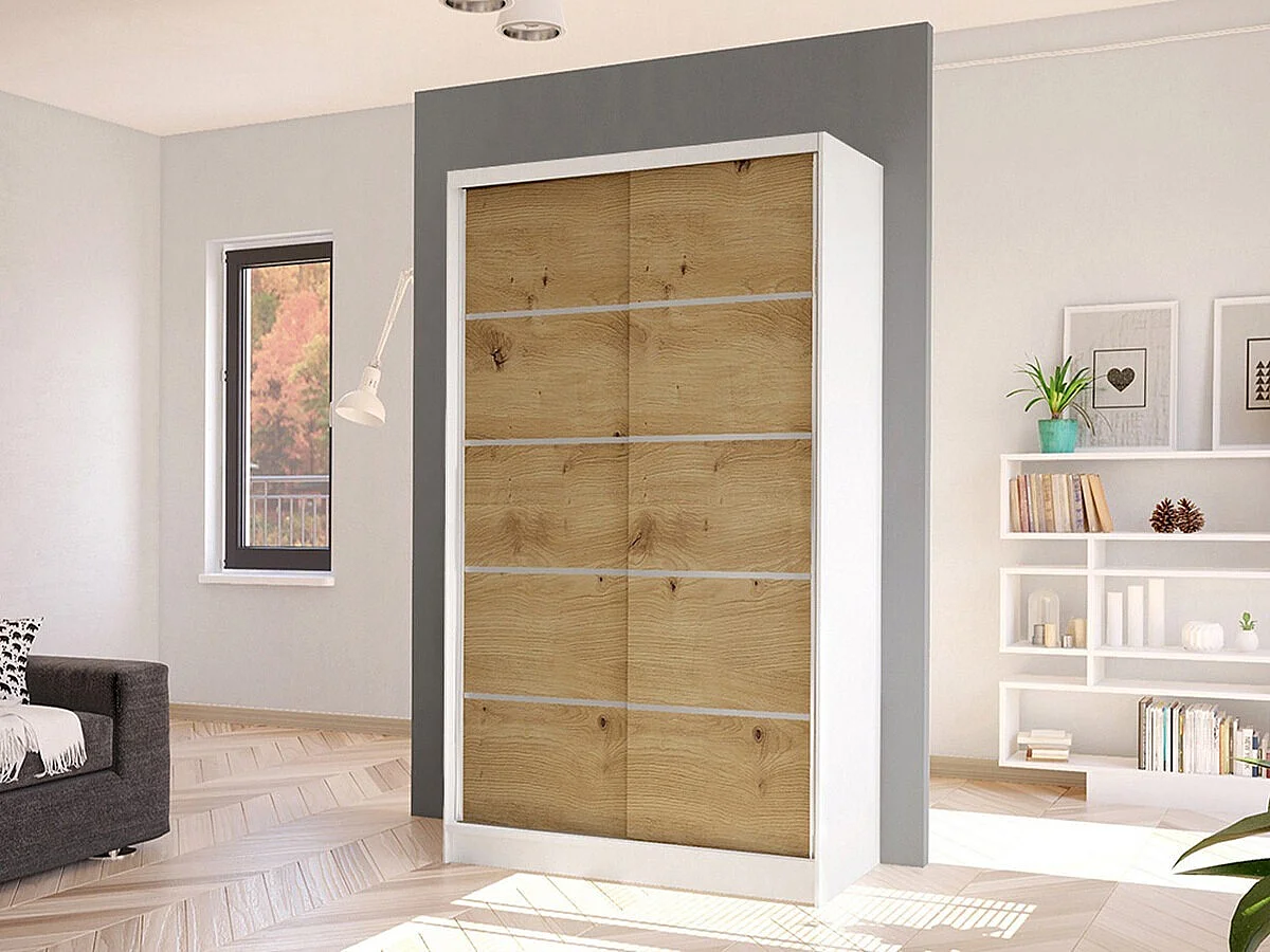 Armoire Closico 167, Blanc|Chêne Artisan, 200x100x58cm, Portes d'armoire: Coulissantes