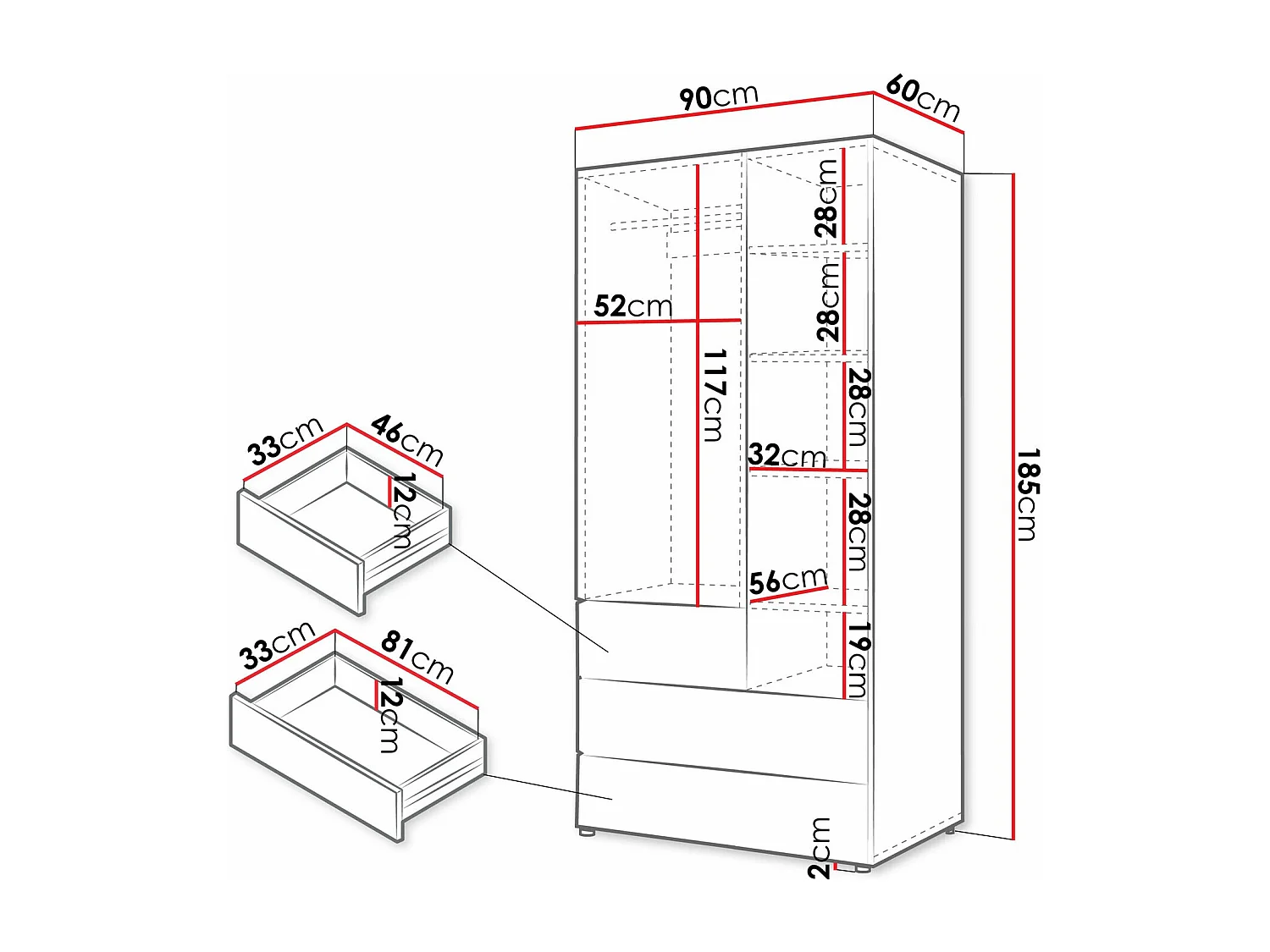 Armoire Domcali 101, Beige|Chêne|Gris, 185x90x60cm, Portes d'armoire: Avec des charnières
