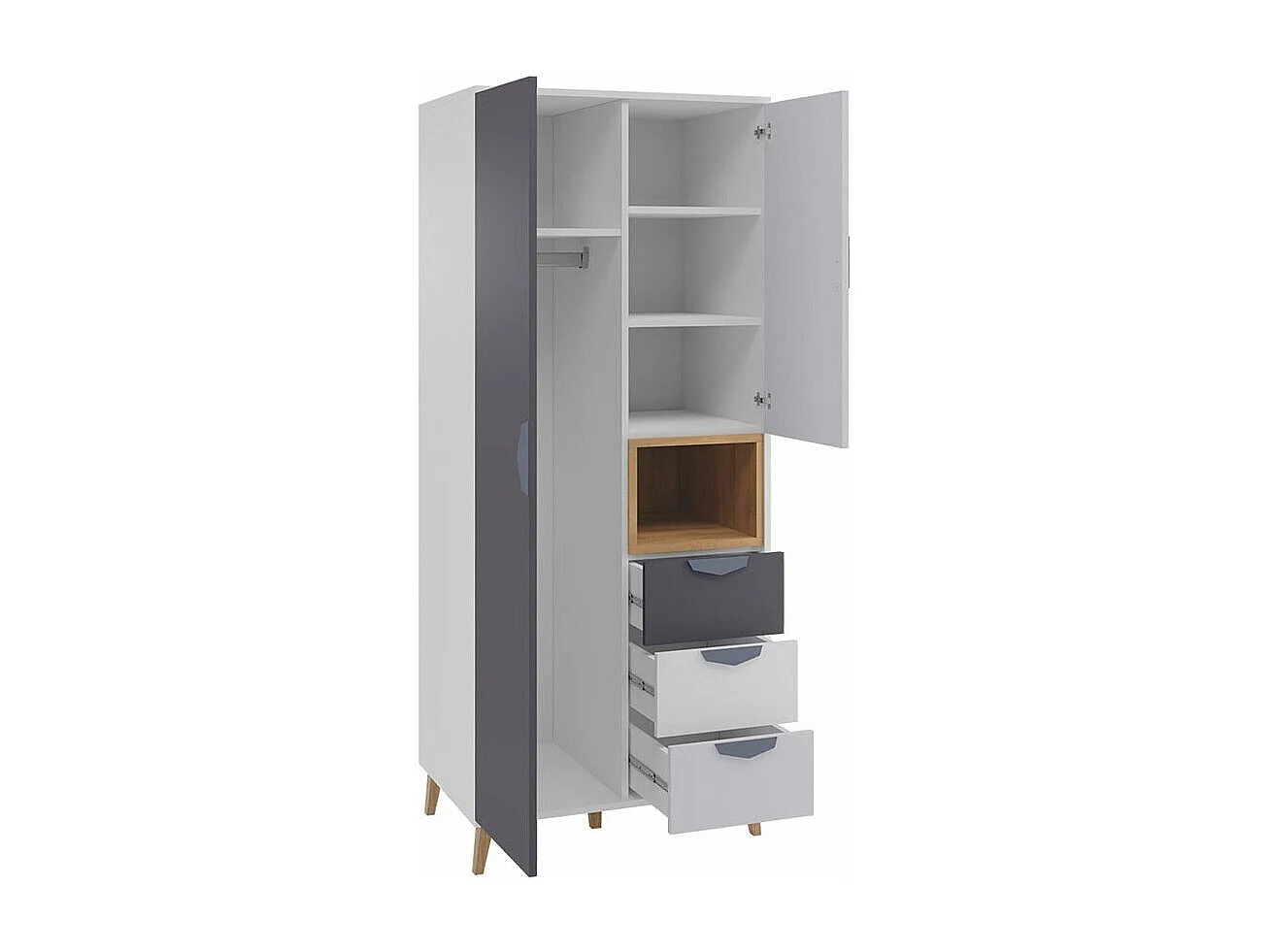 Armoire Domvera 101, Gris|Chêne de Lefkas|Blanc|Graphite, 190x80x55cm