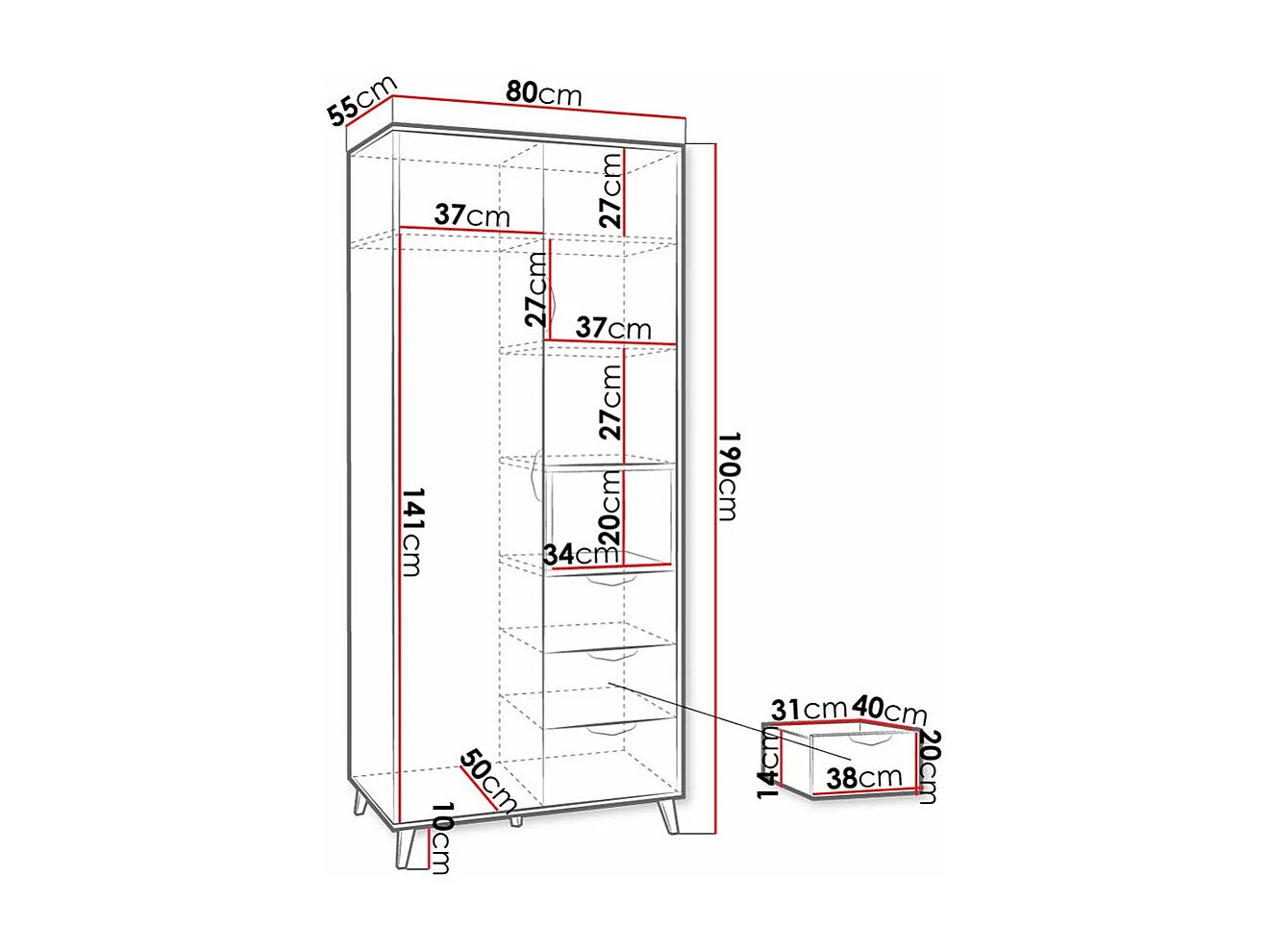 Armoire Domvera 101, Gris|Chêne de Lefkas|Blanc|Graphite, 190x80x55cm