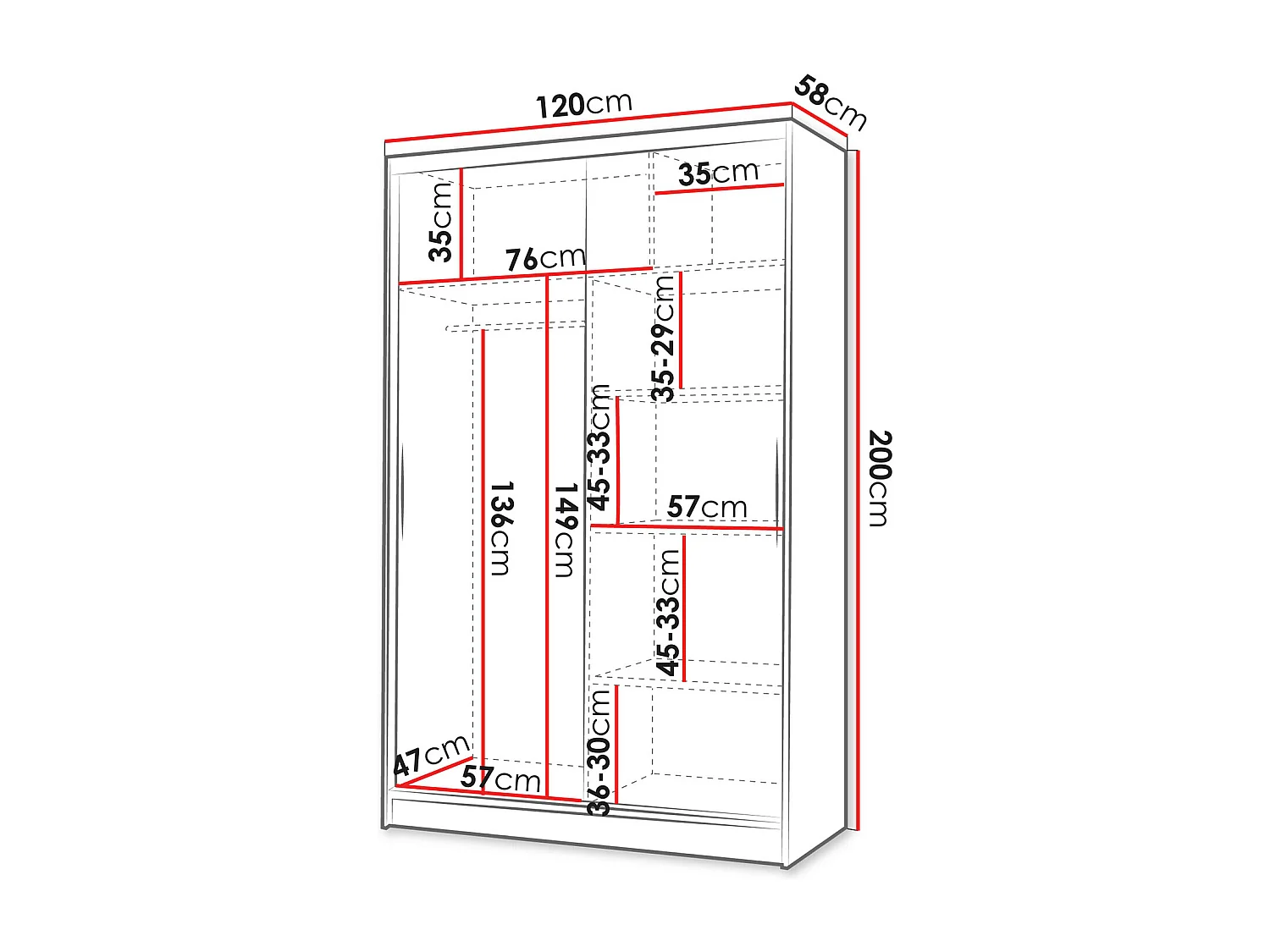 Armoire Closico 150, Chêne Artisan|Noir, 200x120x58cm, Portes d'armoire: Coulissantes
