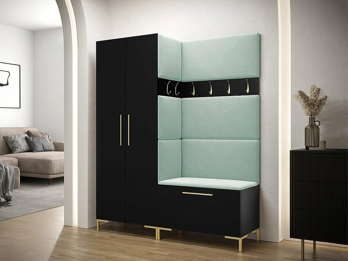 Armoire Tivsoa 109, Doré|Noir, 196x74x44cm, Portes d'armoire: Avec des charnières