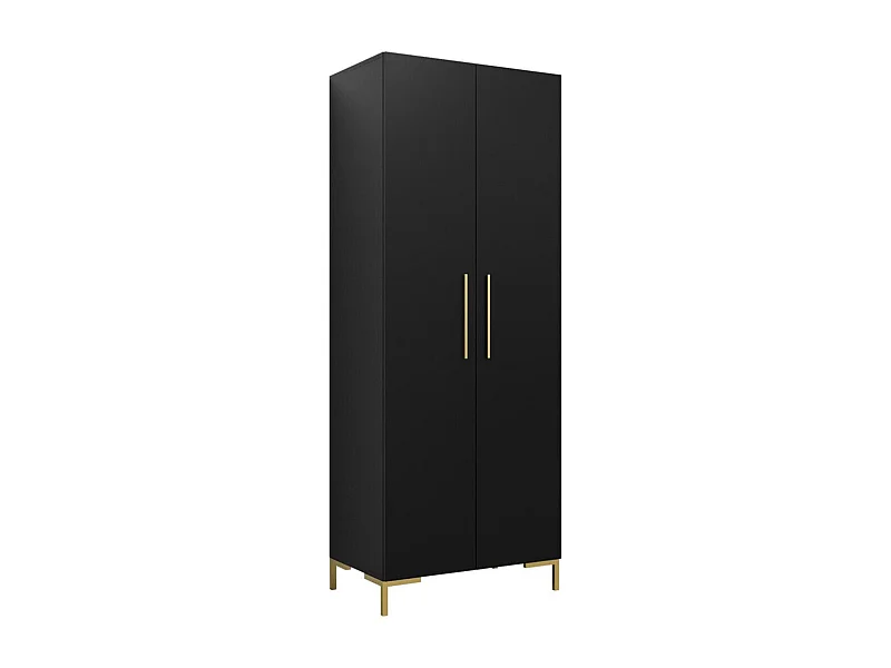 Armoire Tivsoa 109, Noir|Doré, 196x74x44cm, Portes d'armoire: Avec des charnières