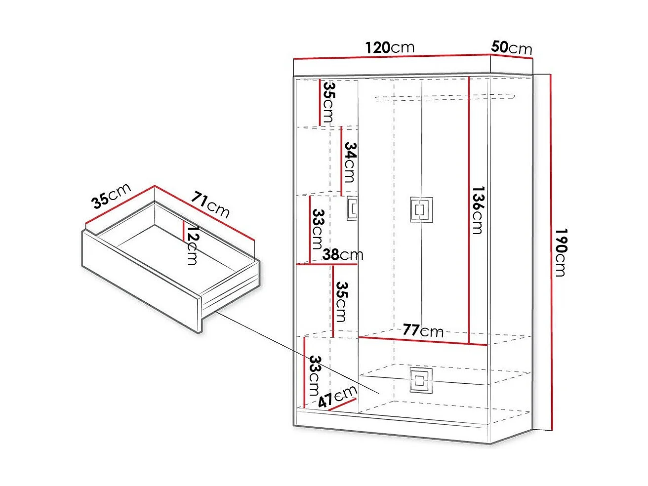 Armoire Tolfere 103, Blanc|Turquoise|Chêne clair, 190x120x50cm, Nombre d'étagères: 4