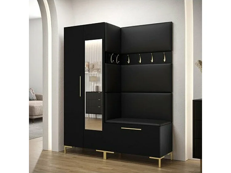 Armoire Nomal I, Doré|Noir, 196x74x44cm, Portes d'armoire: Avec des charnières