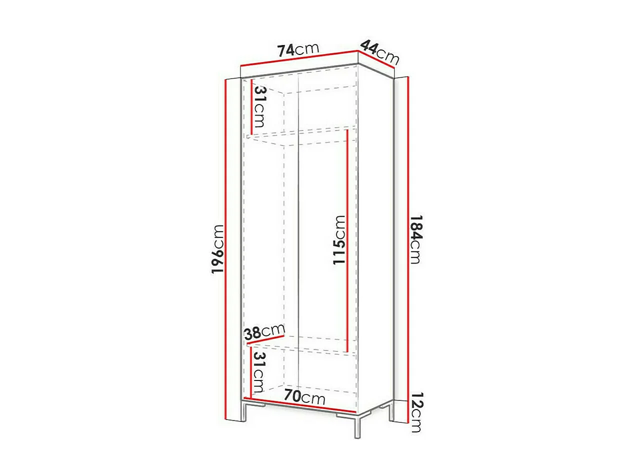 Armoire Nomal I, Doré|Noir, 196x74x44cm, Portes d'armoire: Avec des charnières