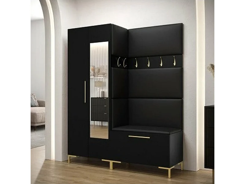 Armoire Nomal I, Doré|Noir, 196x74x44cm, Portes d'armoire: Avec des charnières