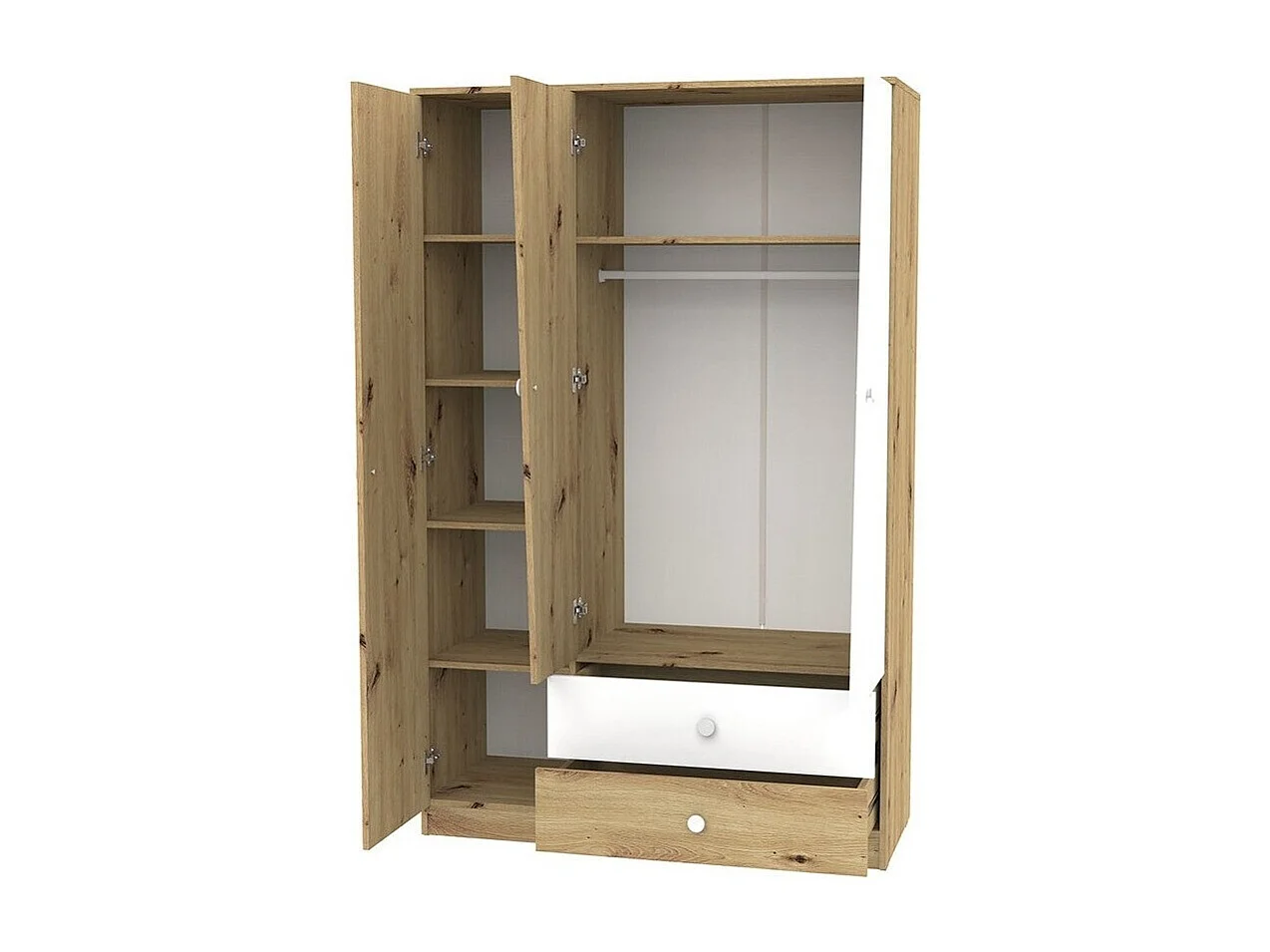 Armoire Almira 102, Blanc|Chêne Artisan, 191x120x50cm, Nombre d'étagères: 5