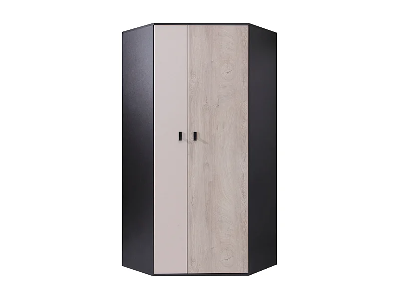 Armoire d'angle Camteso 100, Noir|Beige|Chêne, 190x90x90cm, Nombre d'étagères: 5