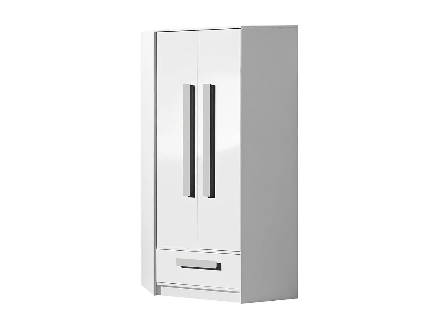 Armoire d'angle Merevari 103, Gris|Blanc|Blanc brillant, 191x87x87cm