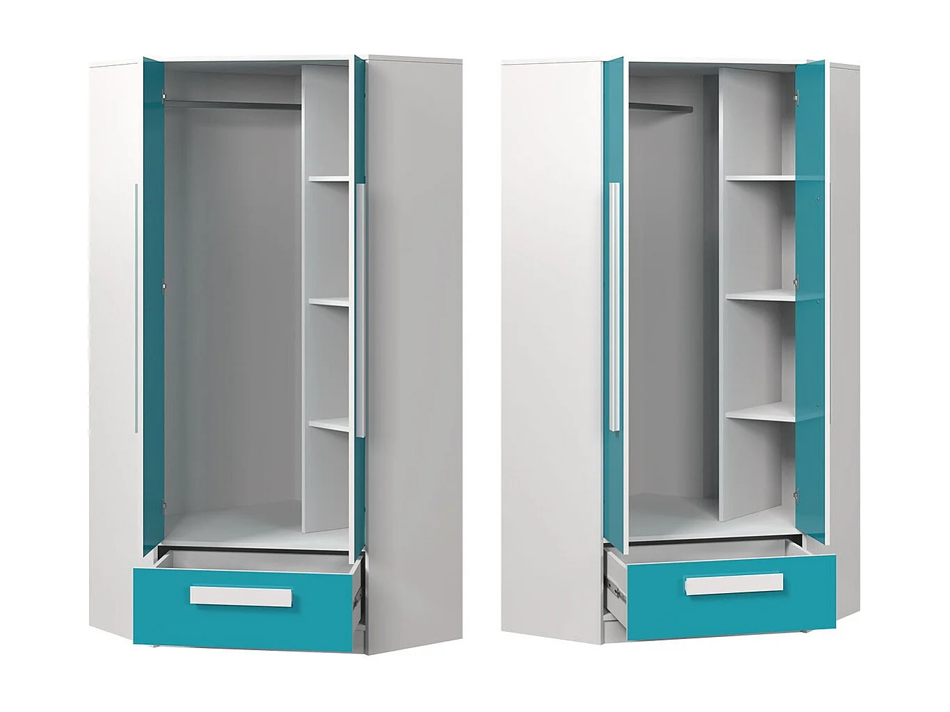 Armoire d'angle Merevari 103, Gris|Blanc|Blanc brillant, 191x87x87cm