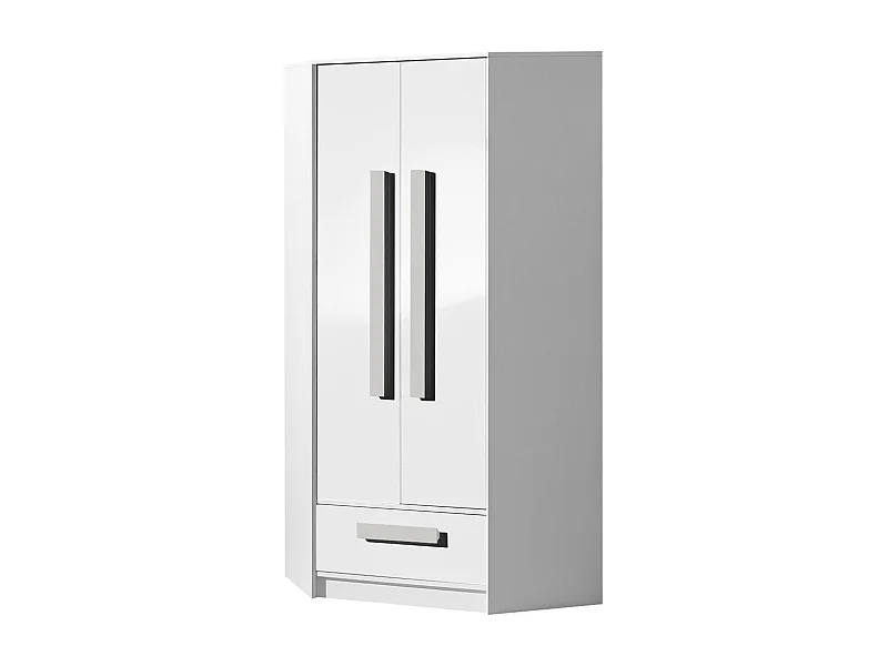 Armoire d'angle Merevari 103, Gris|Blanc|Blanc brillant, 191x87x87cm