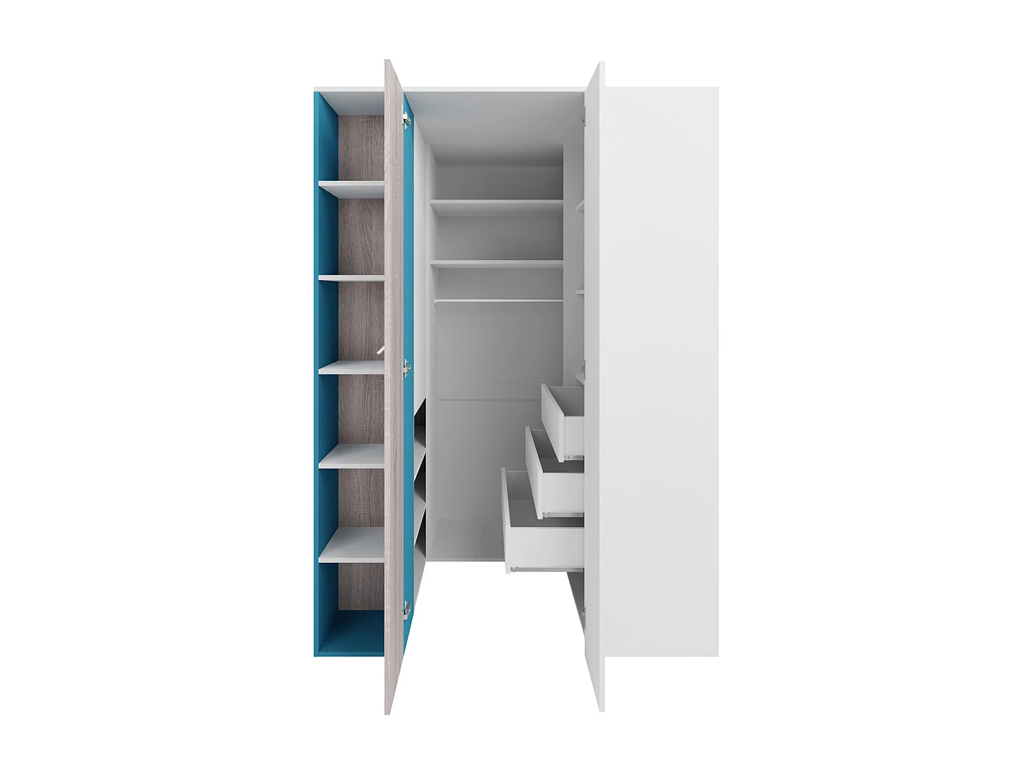 Armoire d'angle Camteso 113, Noir|Beige|Chêne, 190x135x135cm, Nombre d'étagères: 12