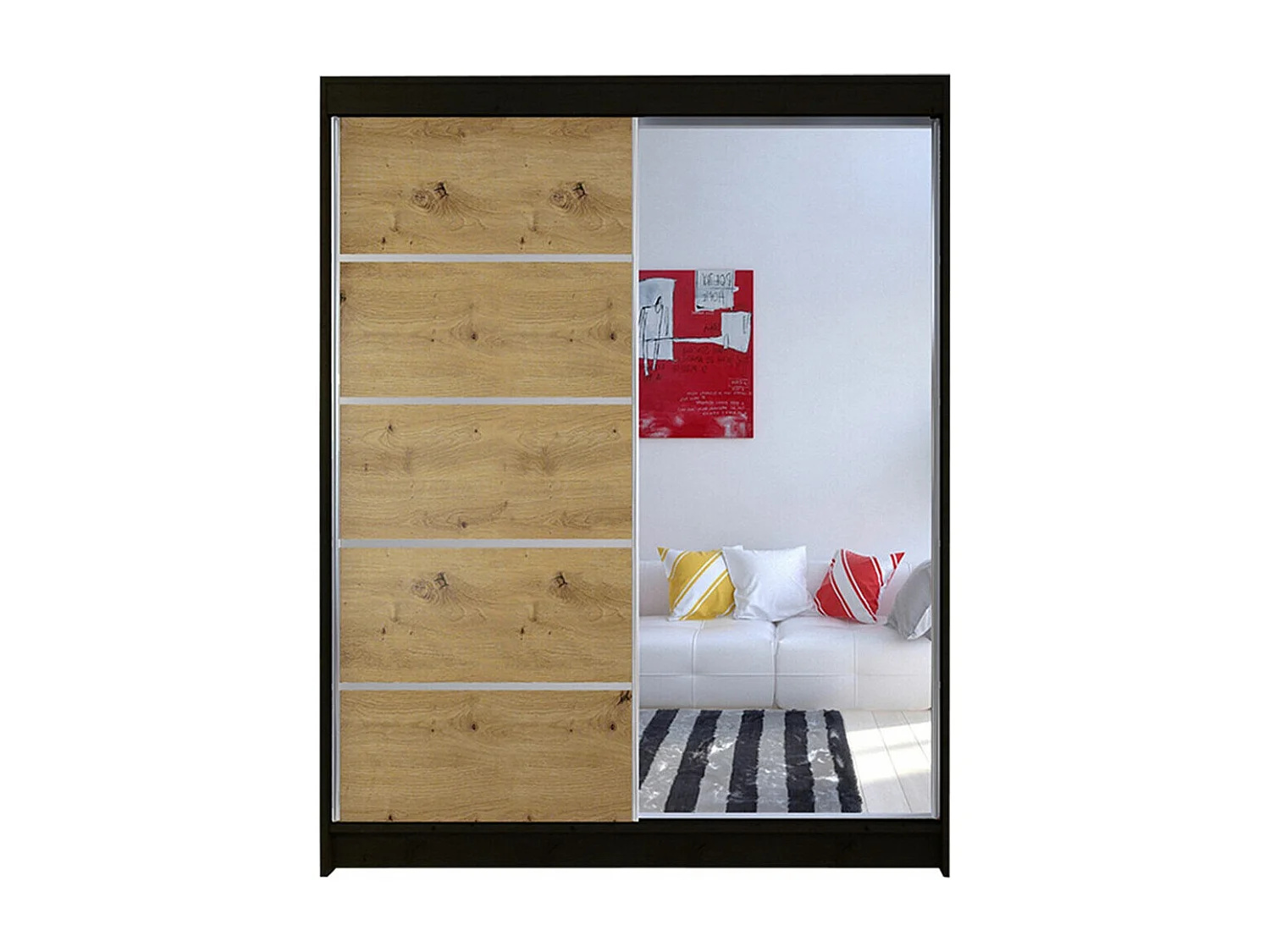 Armoire Closico Vastor III, Chêne Artisan|Noir, 200x150x58cm, Nombre d'étagères: 5