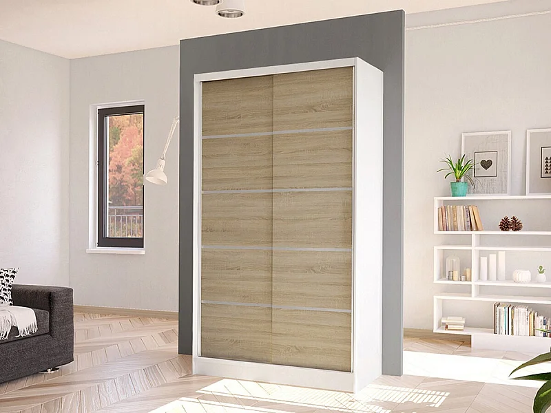 Armoire Closico 167, Blanc|Sonoma chêne, 200x100x58cm, Portes d'armoire: Coulissantes