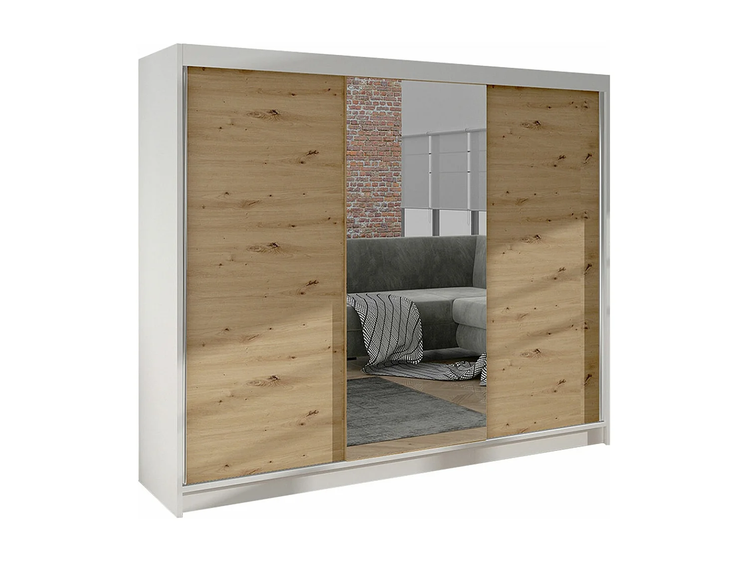 Armoire Closico 158, Blanc|Chêne Artisan, 215x200x58cm, Portes d'armoire: Coulissantes