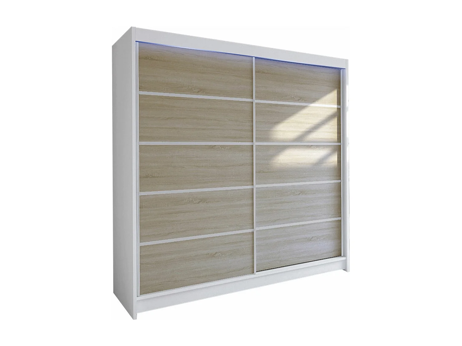 Armoire Closico 153, Blanc|Sonoma chêne, 215x180x58cm, Portes d'armoire: Coulissantes