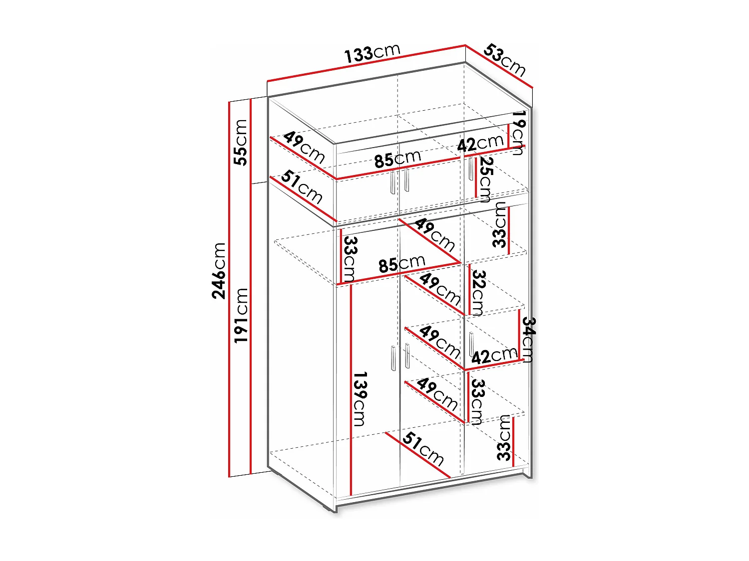 Armoire Novduni 104, Sonoma chêne, 246x133x53cm, Portes d'armoire: Avec des charnières