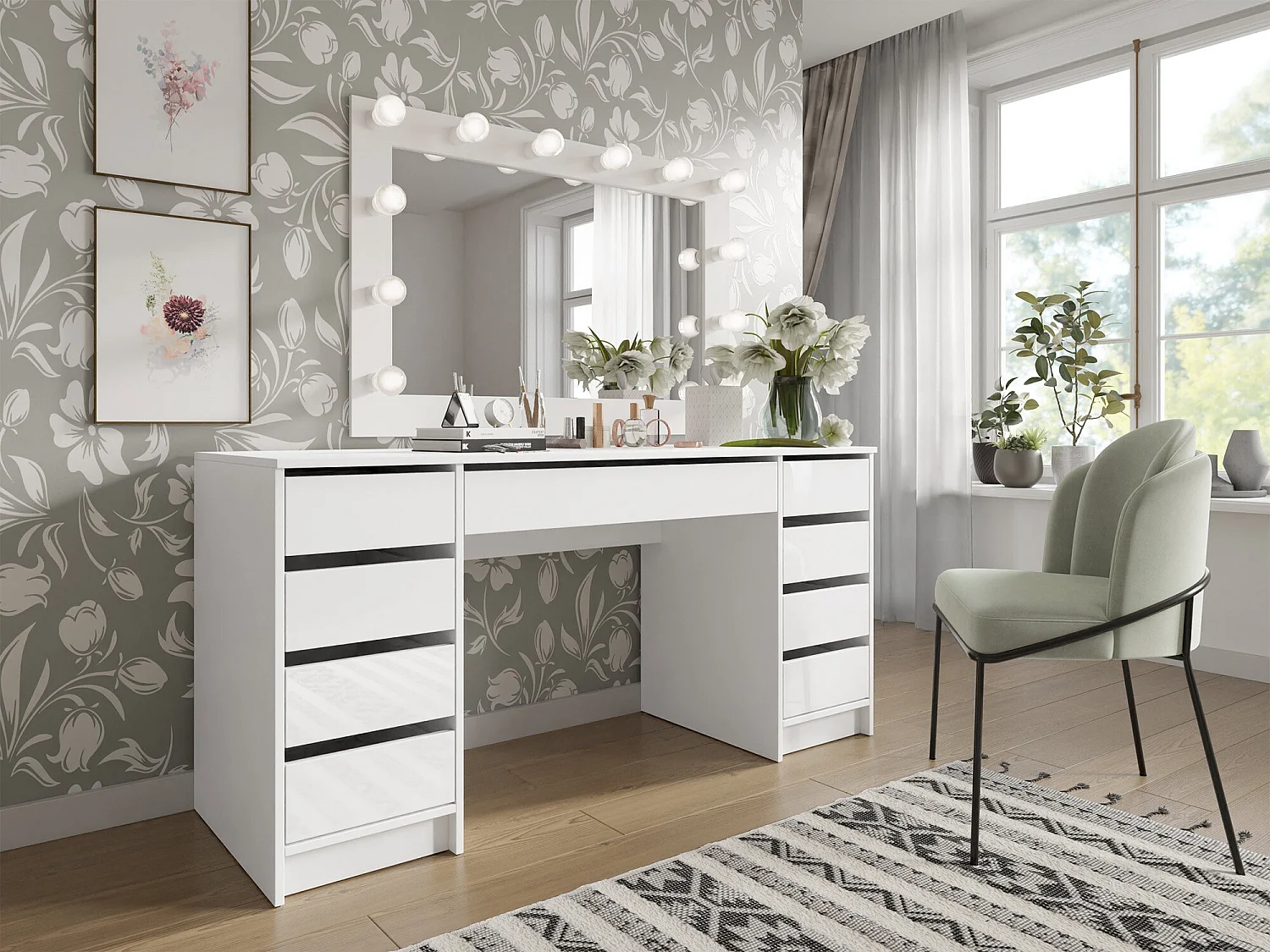 Bureau Comfivo 401, Avec tiroirs, 76x154x55cm, Blanc brillant|Blanc