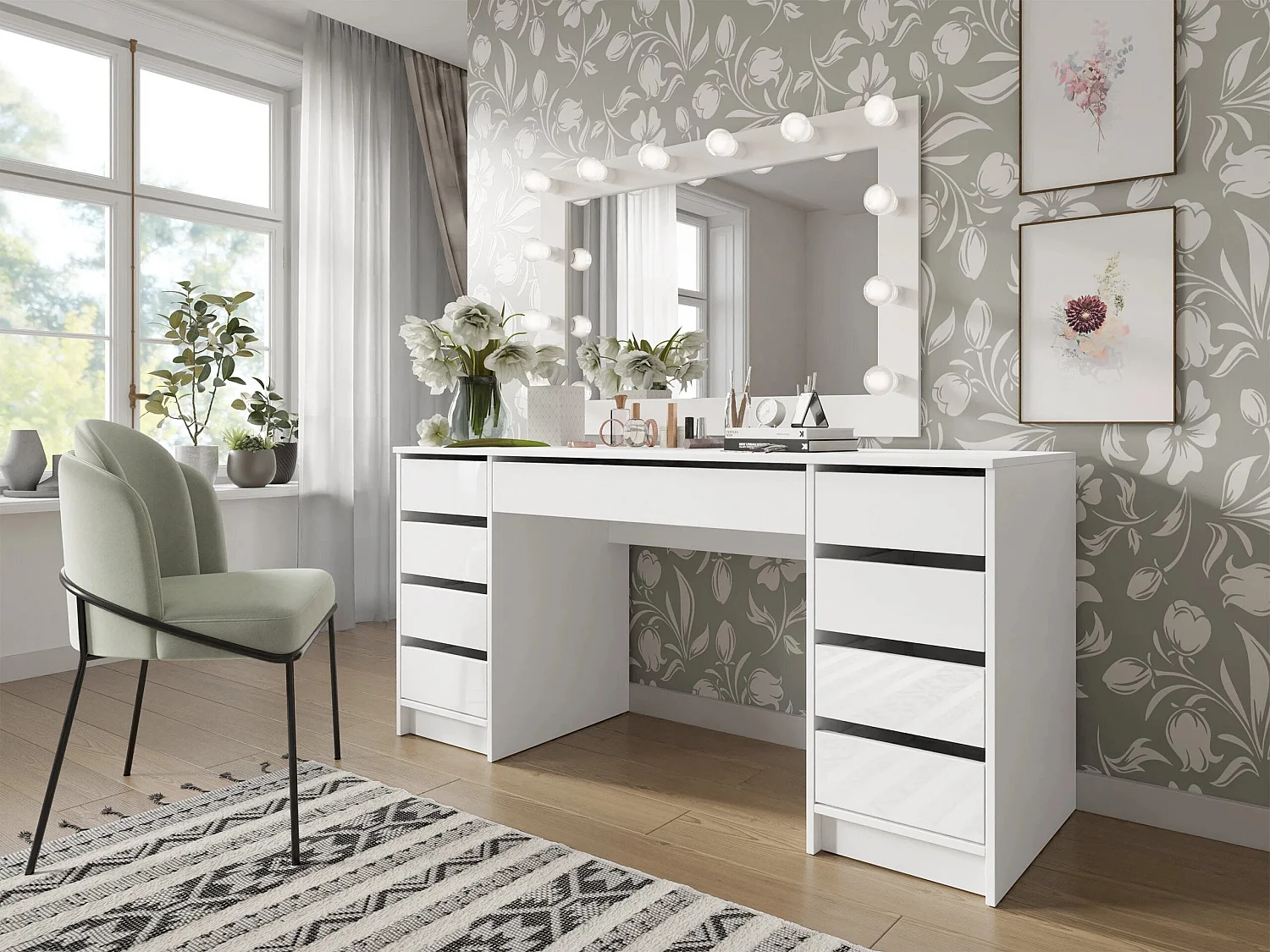 Bureau Comfivo Terros II, Avec tiroirs, 76x154x55cm, Blanc|Blanc brillant