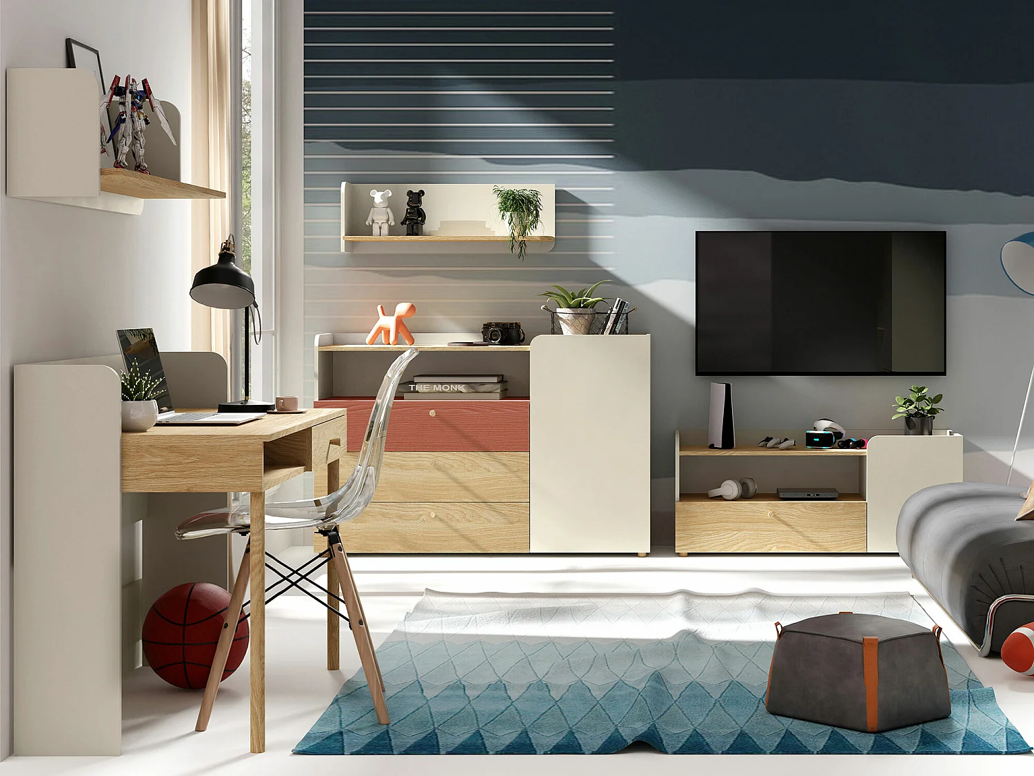 Bureau Domcali 110, Avec tiroirs, 76x124x60cm, Chêne|Beige