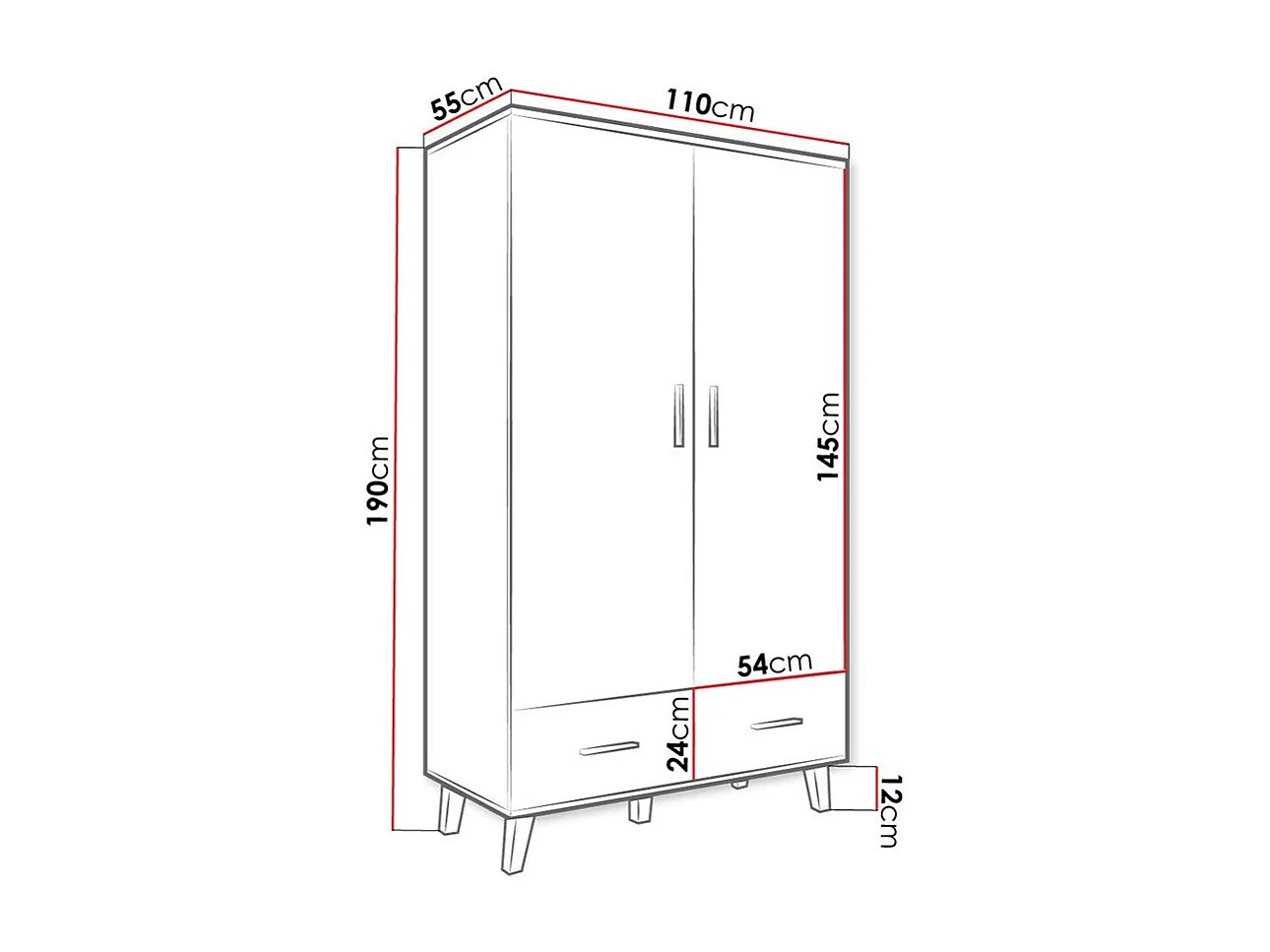 Armoire Larfloi 111, Chêne wotan|Noir, 190x110x55cm