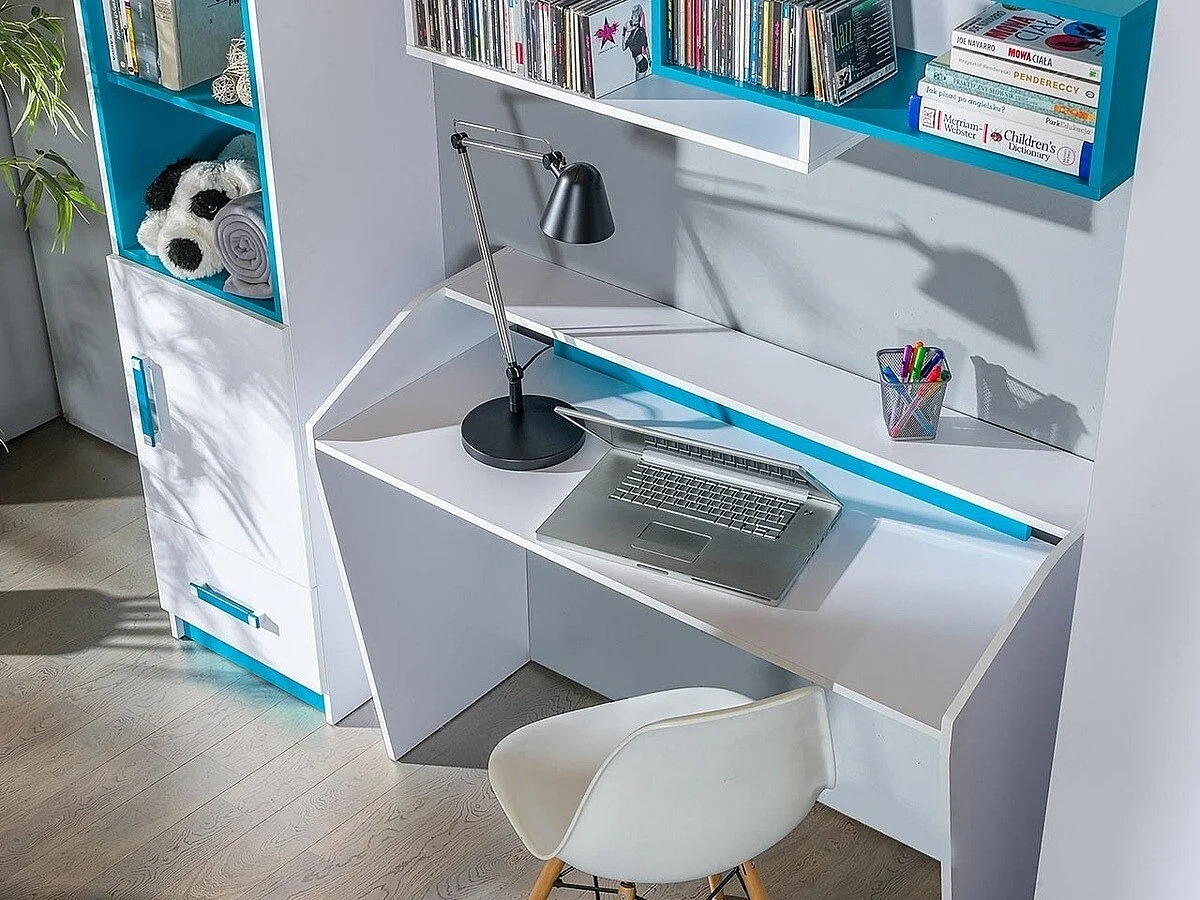 Bureau Sorviru 100, 76x120x50cm, Blanc|Turquoise