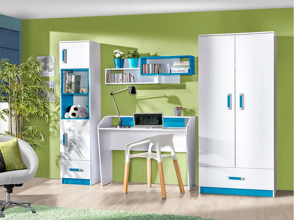 Bureau Sorviru 100, 76x120x50cm, Blanc|Turquoise