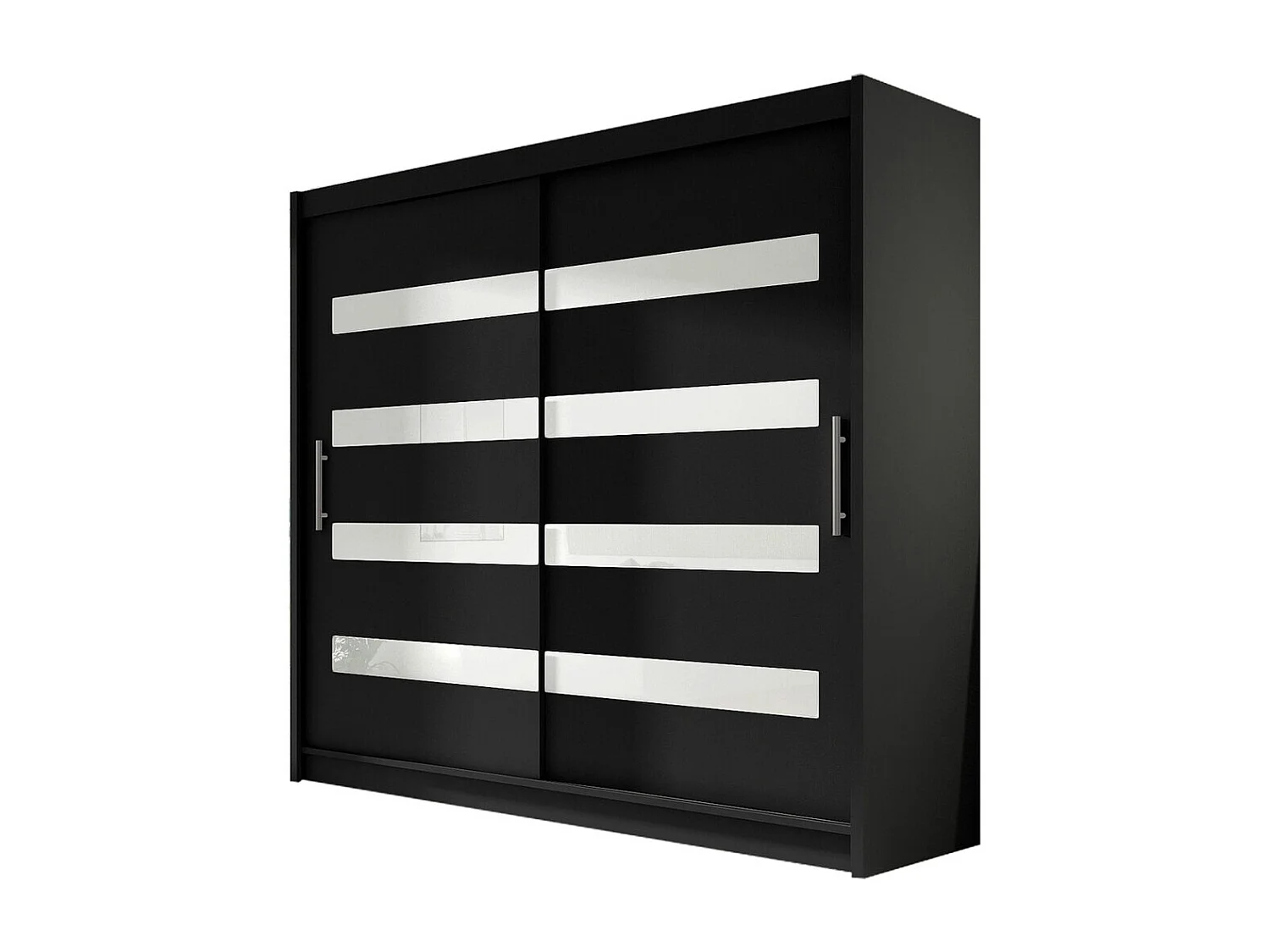 Armoire Closico 156, Blanc brillant|Noir, 215x180x58cm, Portes d'armoire: Coulissantes