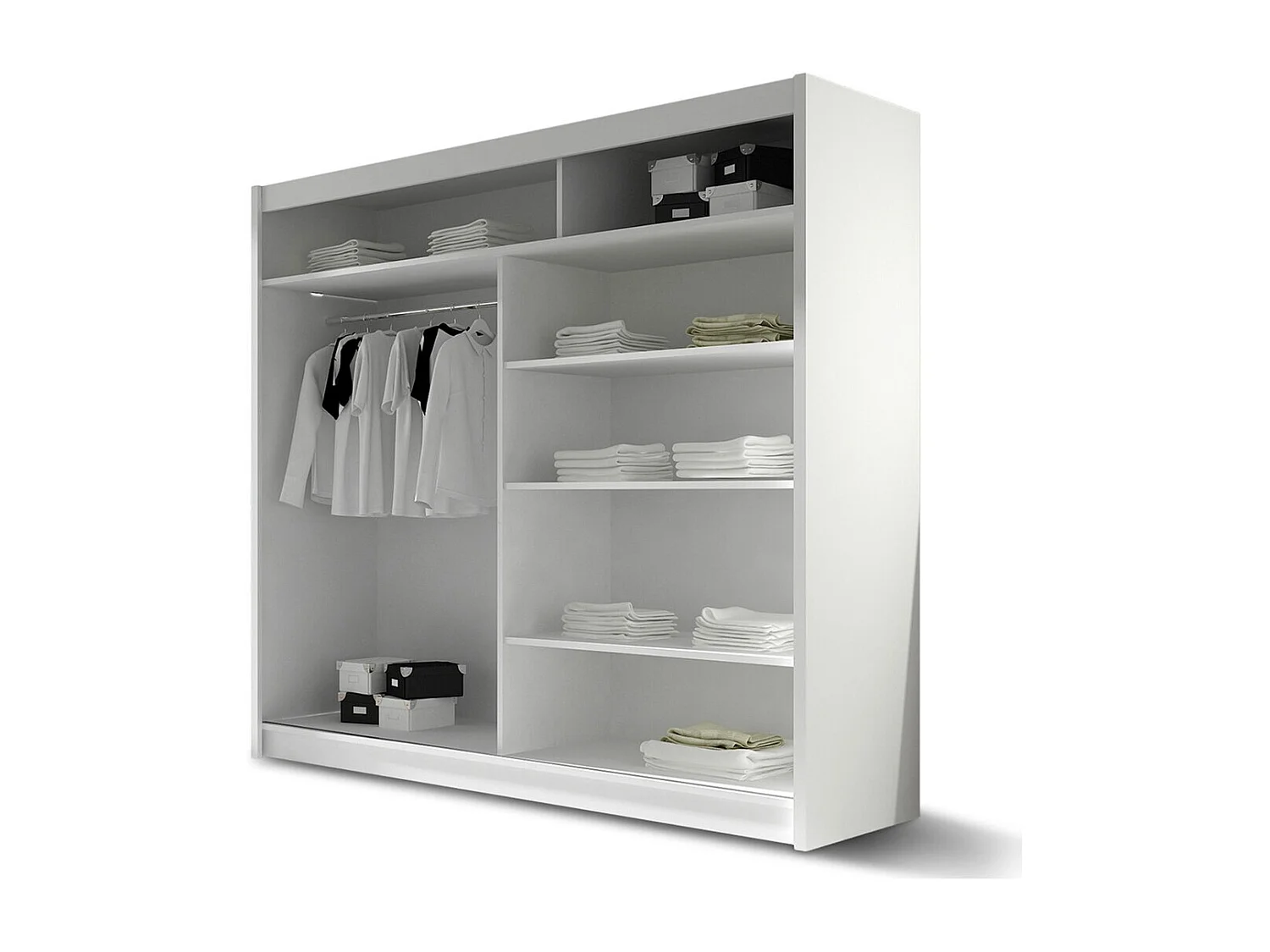 Armoire Closico 156, Blanc brillant|Noir, 215x180x58cm, Portes d'armoire: Coulissantes