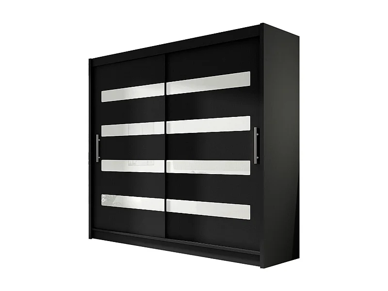 Armoire Closico 156, Noir|Blanc brillant, 215x180x58cm, Portes d'armoire: Coulissantes