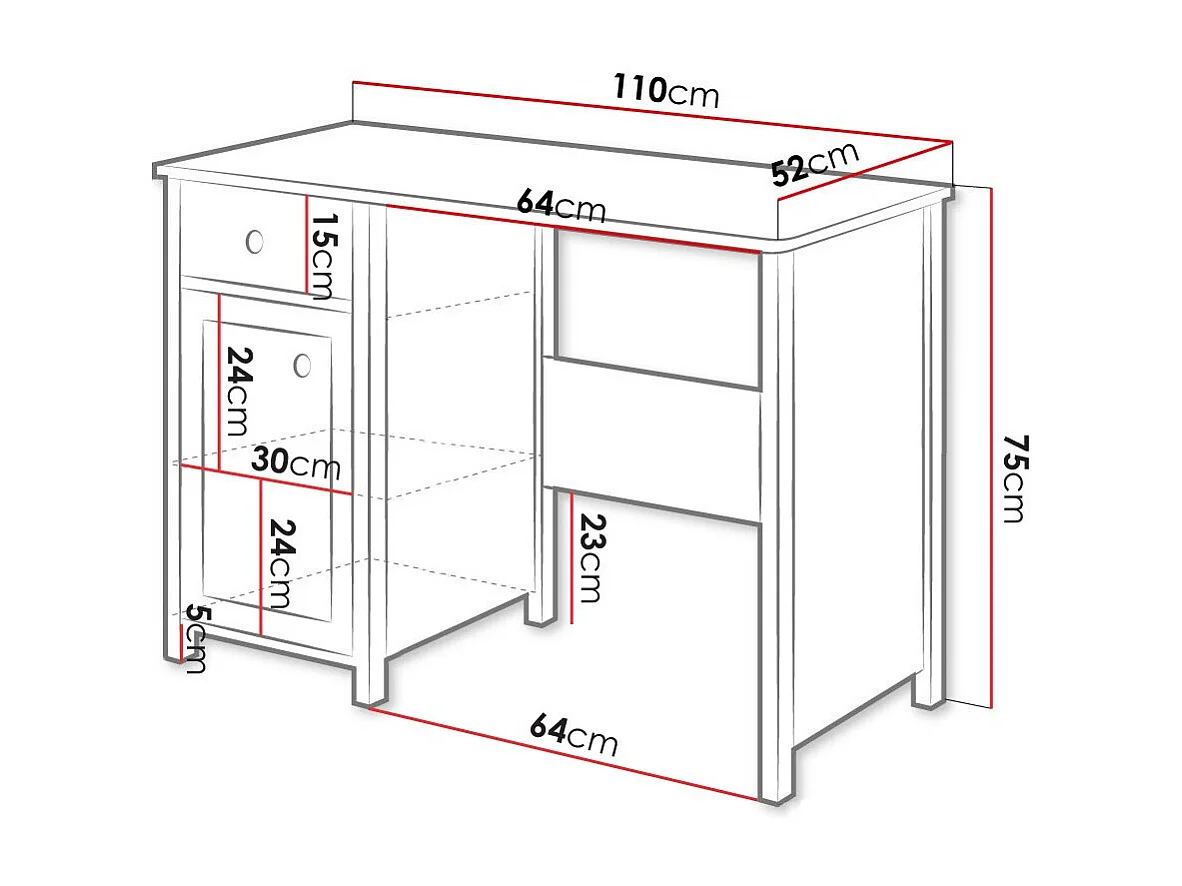 Bureau Elblive 102, Avec tiroirs|Avec des portes, Le nombre de portes: 1, 75x110x52cm