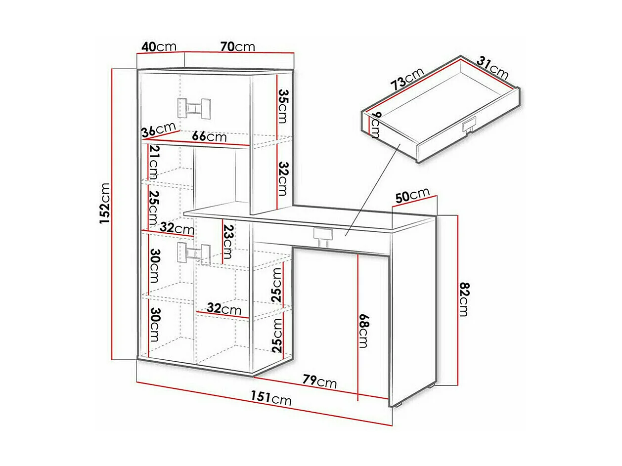 Bureau Florevi 101, Avec tiroirs|Avec des portes, Le nombre de portes: 4, 82x151x50cm
