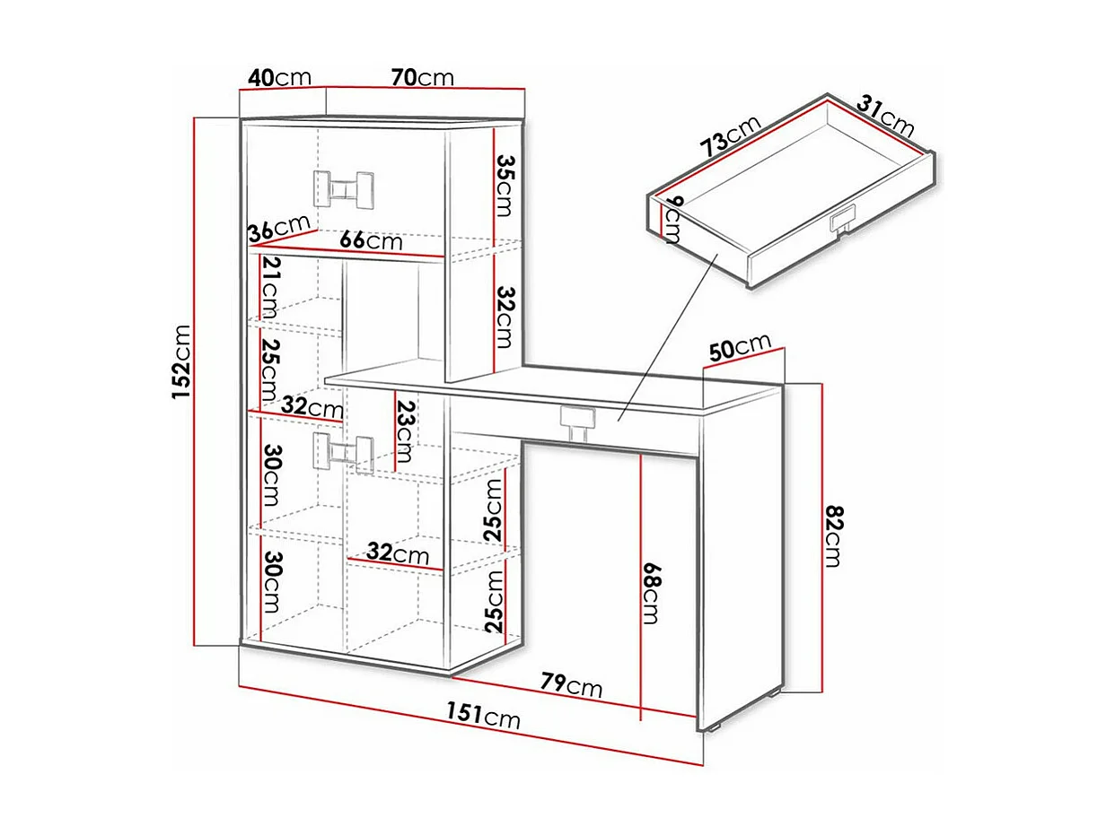 Bureau Florevi 101, Avec tiroirs|Avec des portes, Le nombre de portes: 4, 82x151x50cm