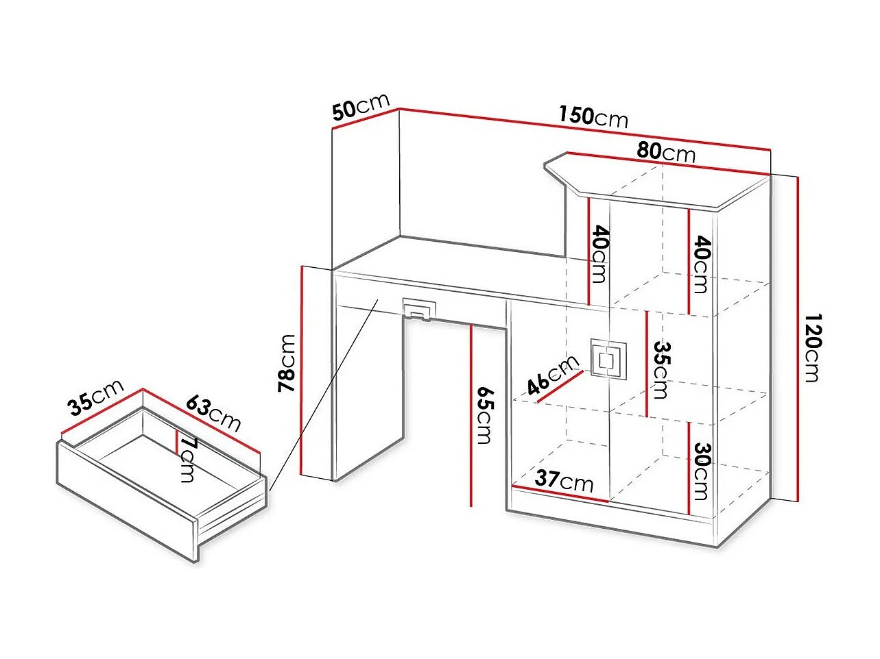 Bureau Tolfere 105, Avec tiroirs|Avec des portes, Le nombre de portes: 2, 78x150x50cm