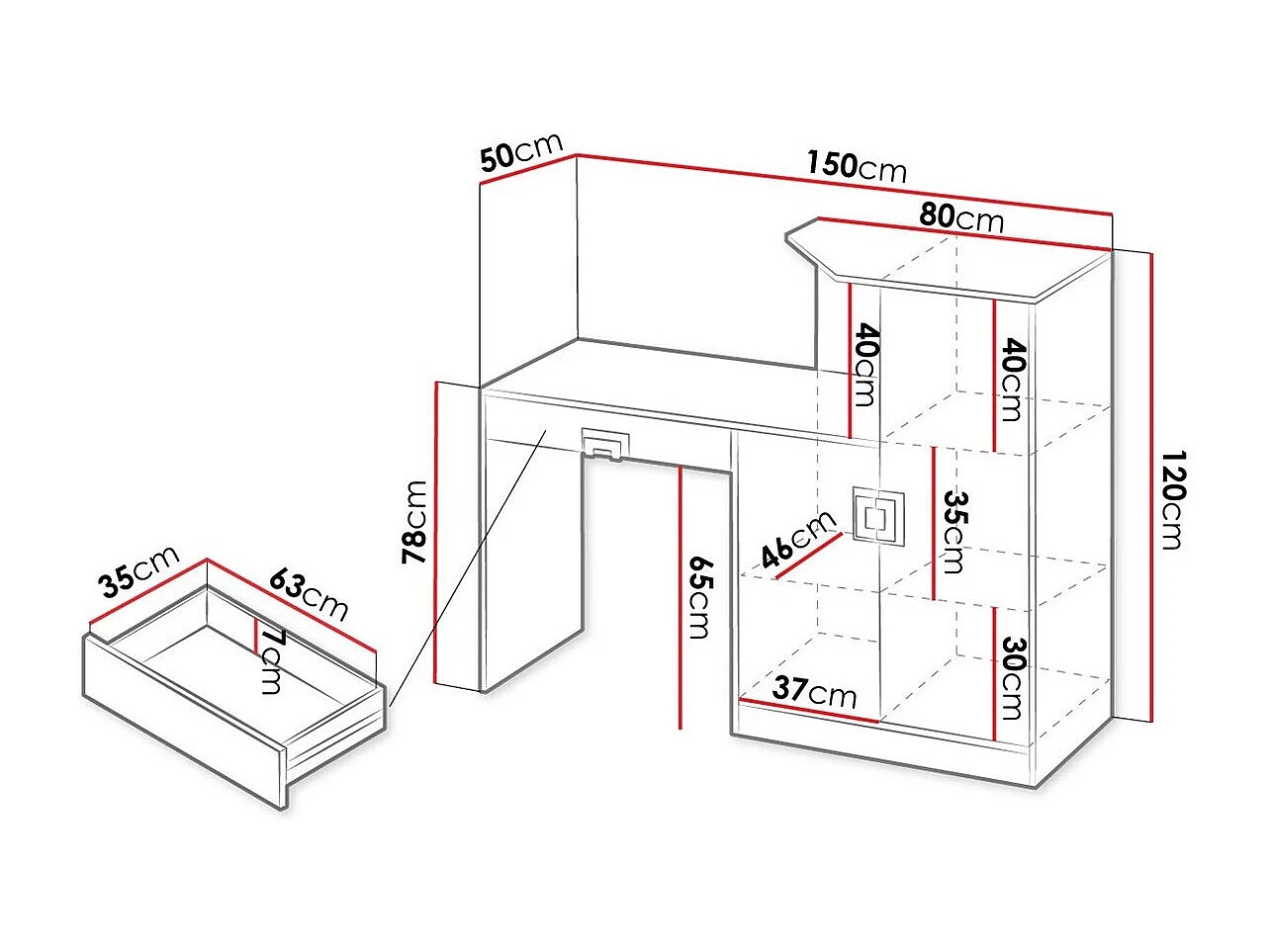 Bureau Tolfere 105, Avec tiroirs|Avec des portes, Le nombre de portes: 2, 78x150x50cm