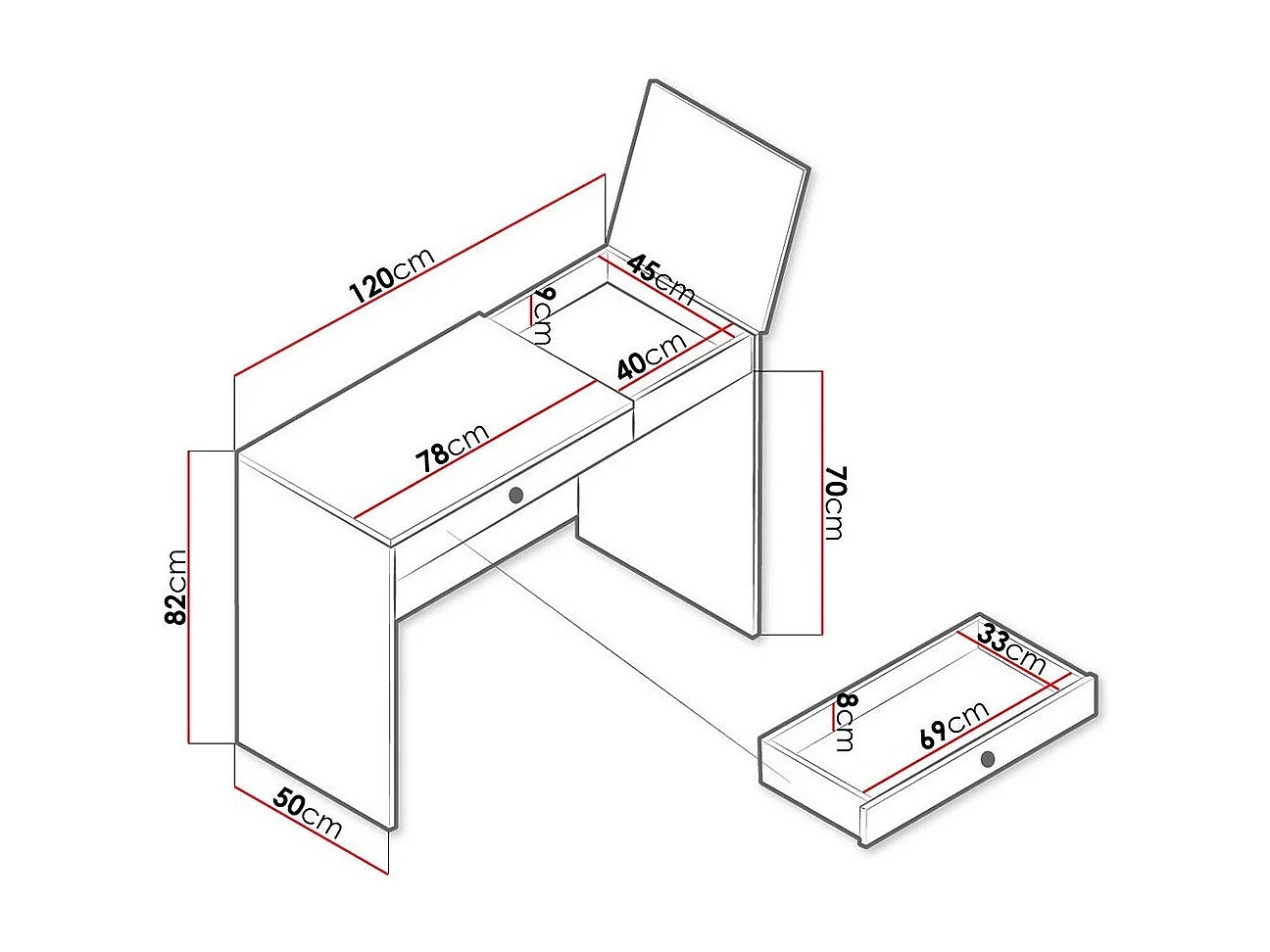 Bureau Almira 109, Avec des portes|Avec tiroirs, Le nombre de portes: 1, 82x120x50cm