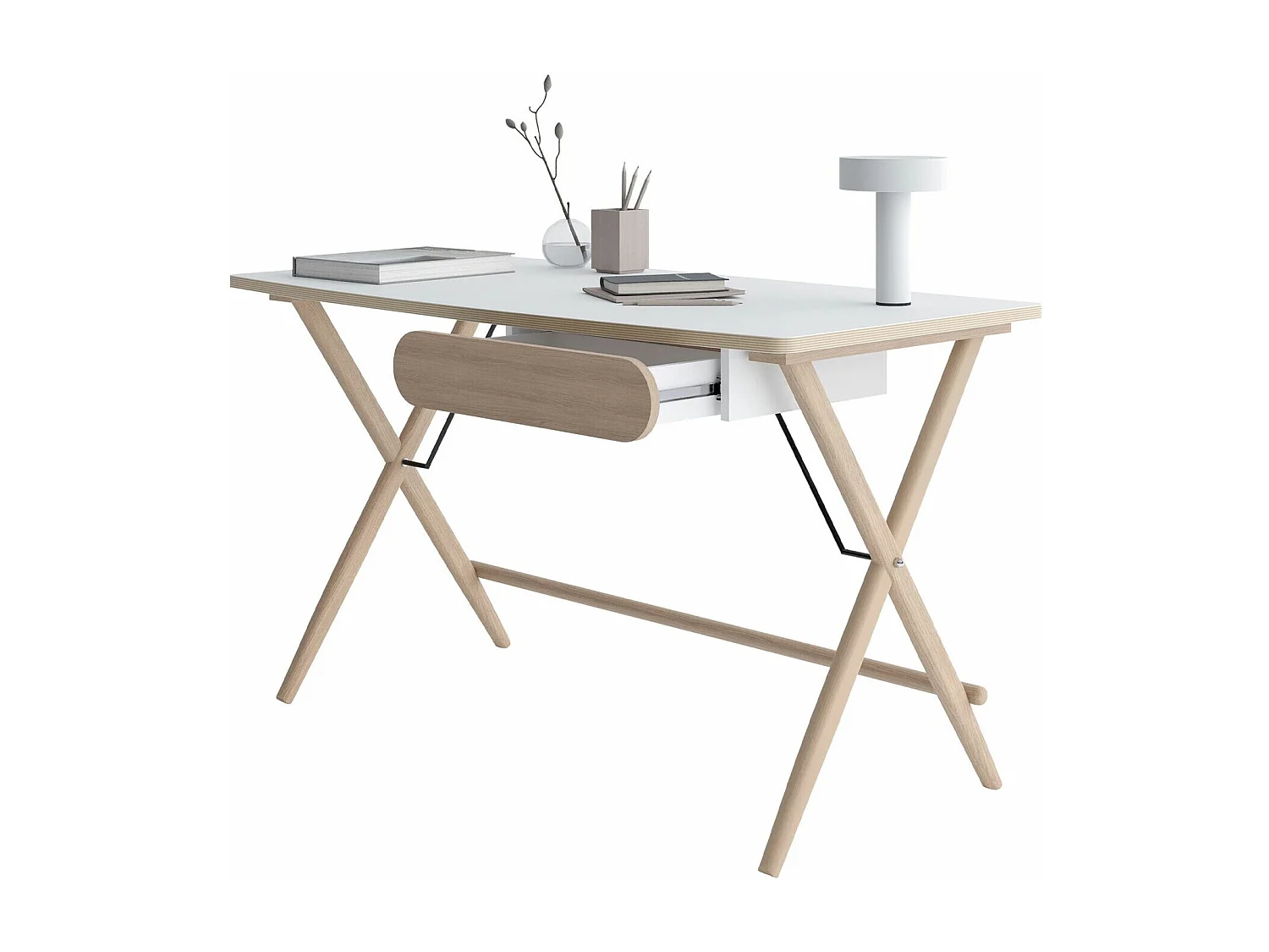 Bureau Fresno 163, Avec tiroirs, 77x135x67cm, Chêne clair|Blanc