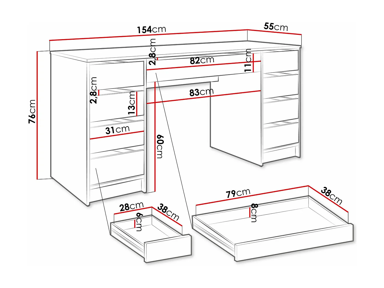 Bureau Comfivo 401, Avec tiroirs, 76x154x55cm, Beige