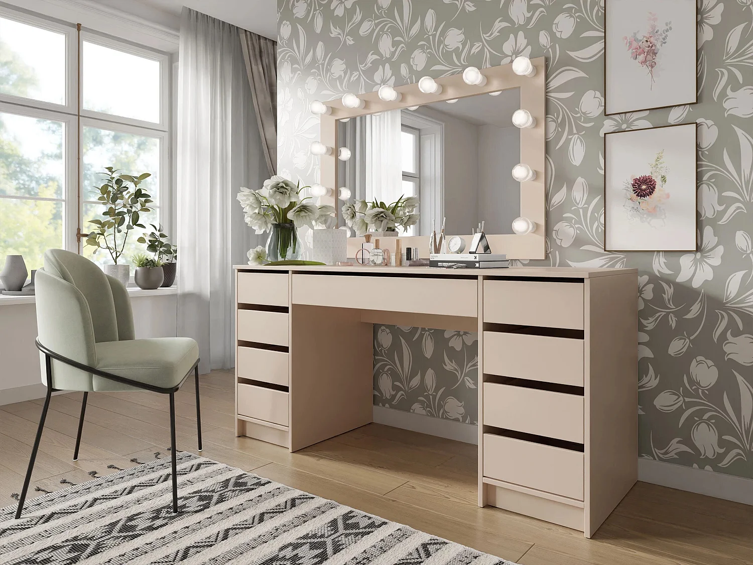 Bureau Comfivo Terros II, Avec tiroirs, 76x154x55cm, Beige