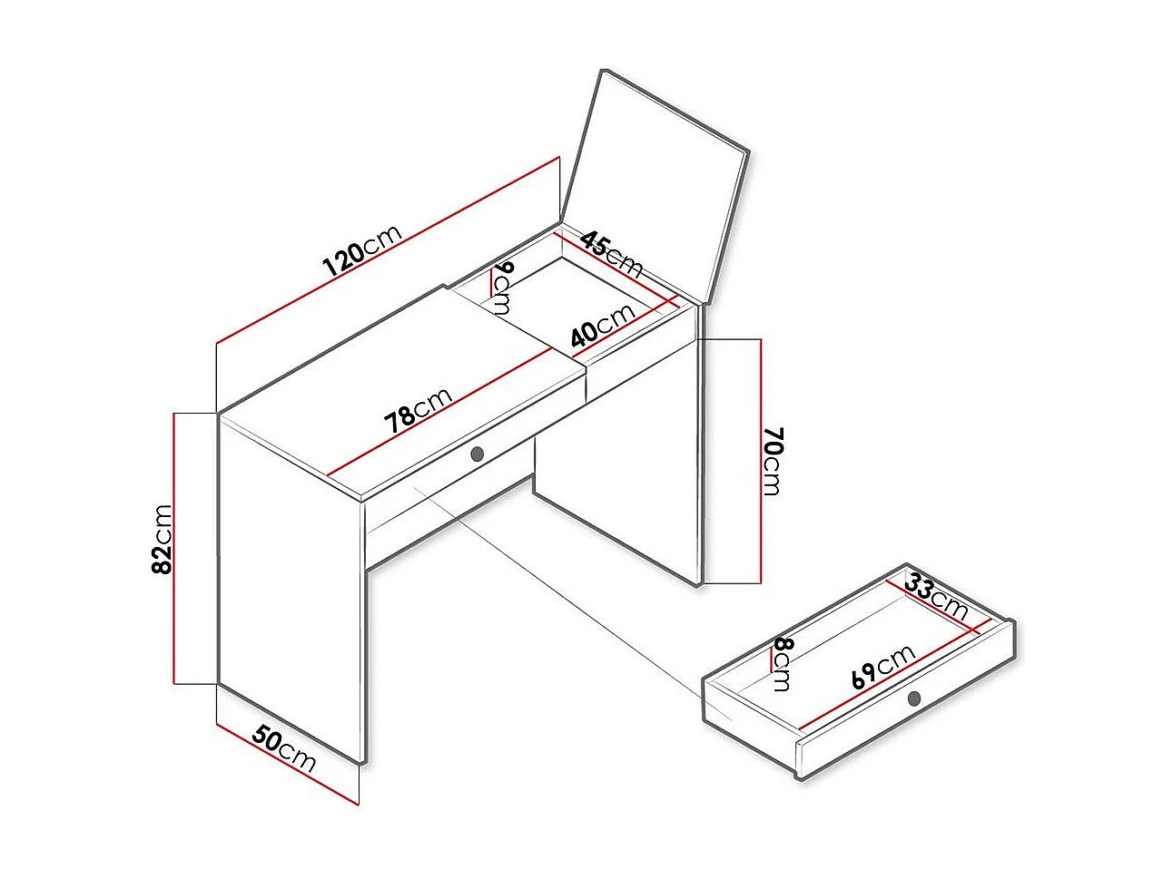 Bureau Almira 109, Avec des portes|Avec tiroirs, Le nombre de portes: 1, 82x120x50cm