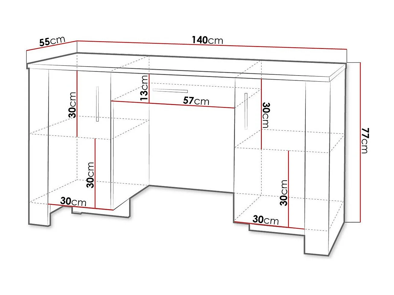 Bureau Melfeli 114, Avec des portes|Avec tiroirs, Le nombre de portes: 2, 77x140x55cm
